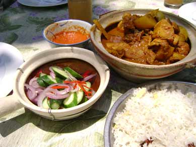 A typical lunch with spicy curry.