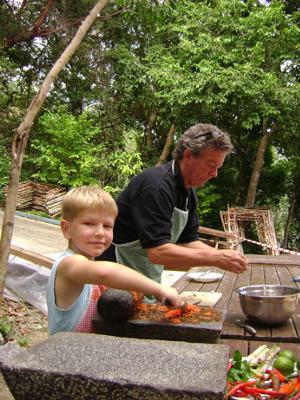 Jayden working hard grinding his spices.