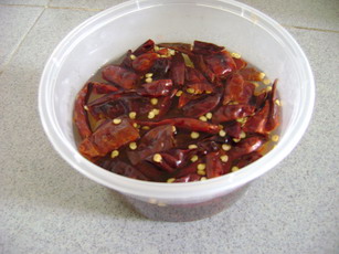 Soaked dried chilies