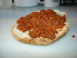 Homemade bread with Sambal udang kering